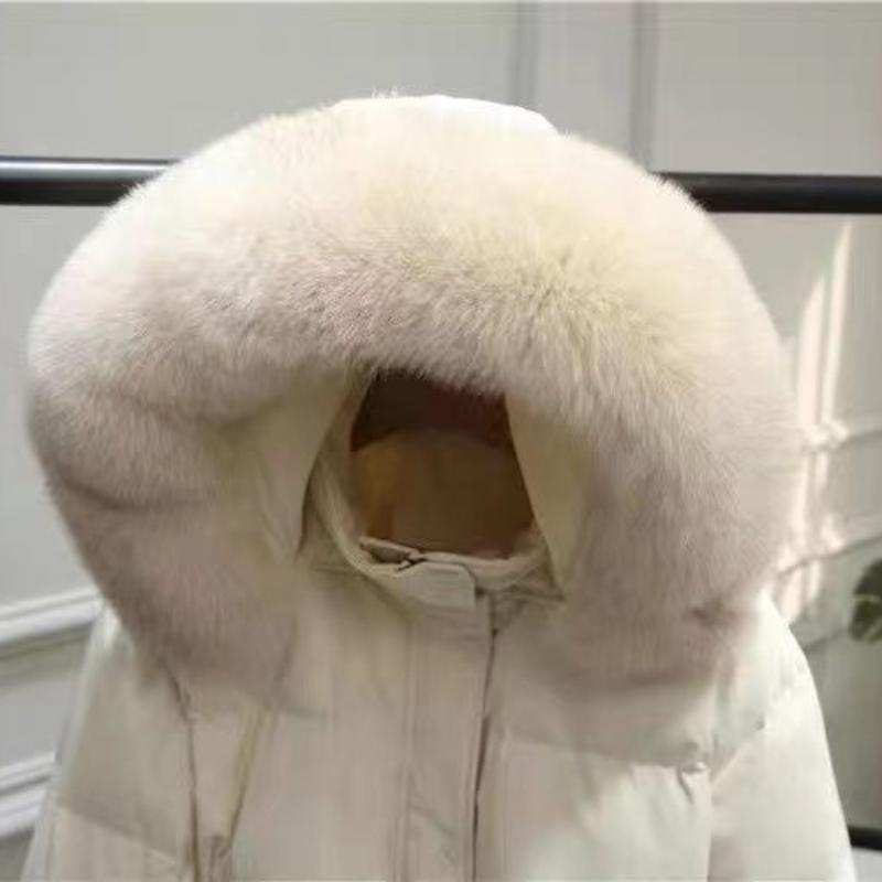 Zimní silná teplá bavlněná péřová bunda Ženy Ležérní Jednobarevné Velký kožešinový límec Stahovací šňůrka Vycpaný kabát Elegantní Dámské Krátké kabáty s kapucí