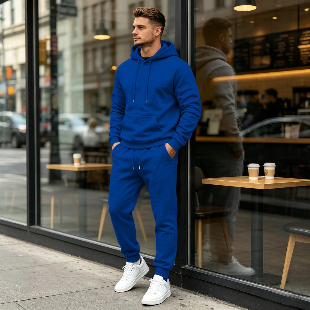 Men's Hooded Sweatshirt Set 2 Piece Color Casual Athletic Wear Outfit
