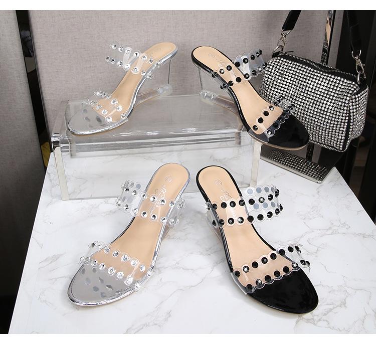 Strass Sandalen Damen Sommer Neue Sexy Kristall Transparente Schuhe mit hohen Absätzen Keilabsatz 1098 Serie 6cm LFD