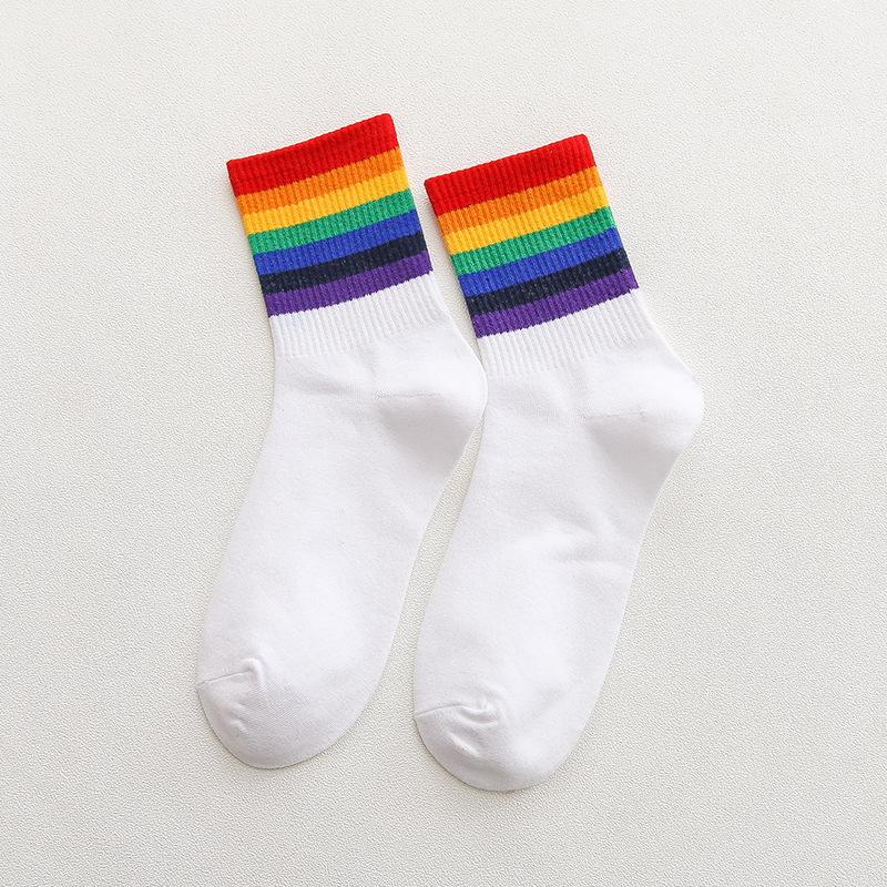 

Женские весенне-осенние новые хлопковые носки-трубы с радужным воротником, уличные, для личности 1 pair белый