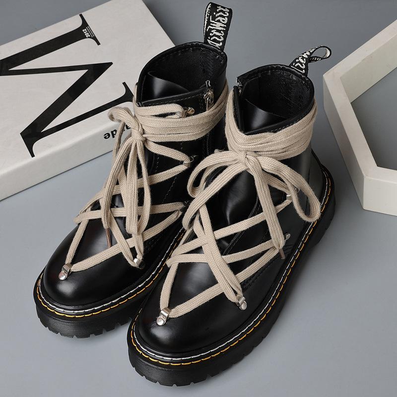 Martin Stiefel Lokomotive Stiefel weiblich Pentagramm Paar Schnürstiefel Kurzstiefel Herrenschuhe Damenschuhe Leder Runde Spitze