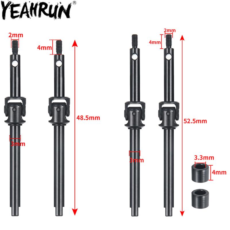 YEAHRUN 2PCS Steel CVD Front Axle Drive Shaft 48.5/52.5mm for 1:24 RC Crawler Car Axial SCX24 All Series Upgraded Parts