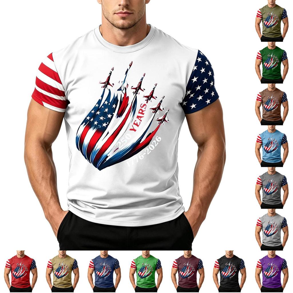 Men's Independence Day Flag Print Short Sleeve T-Shirt, Loose Casual Daily Summer Tops