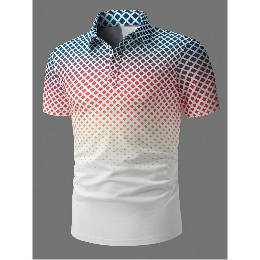 

Мужская модная рубашка-поло с коротким рукавом, градиентный цвет, дизайн с принтом, летняя одежда для улицы, удобное полиэфирное волокно S