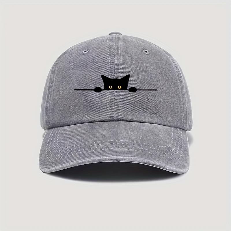 

Unisex retro washed baseball cap with playful cat peeping design - adjustable, suitable for outdoor hiking trips