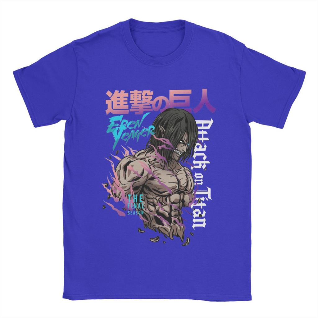 Eren Jeager Yeager AOT Anime T-shirts Herrar Humoristiska Ren Bomull T-shirts Rund Hals Kortärmad T-shirt Tryckta Kläder