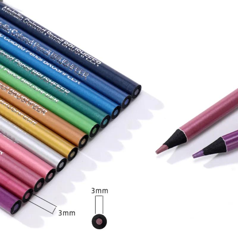 12-Color Metallic Pencil Set for Artists and Students - Soft Wood, Vibrant Colors, Smooth Application