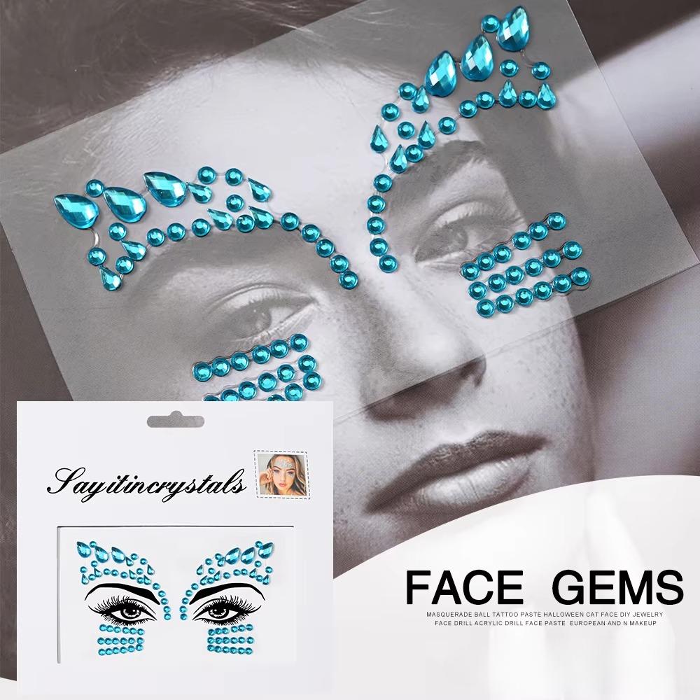 Fashion 3d Mermaid Face Gem Temporary Tattoo Crystal Body Facial Stickers, Shiny Glitter and Rhinestones for Festival Prom Party