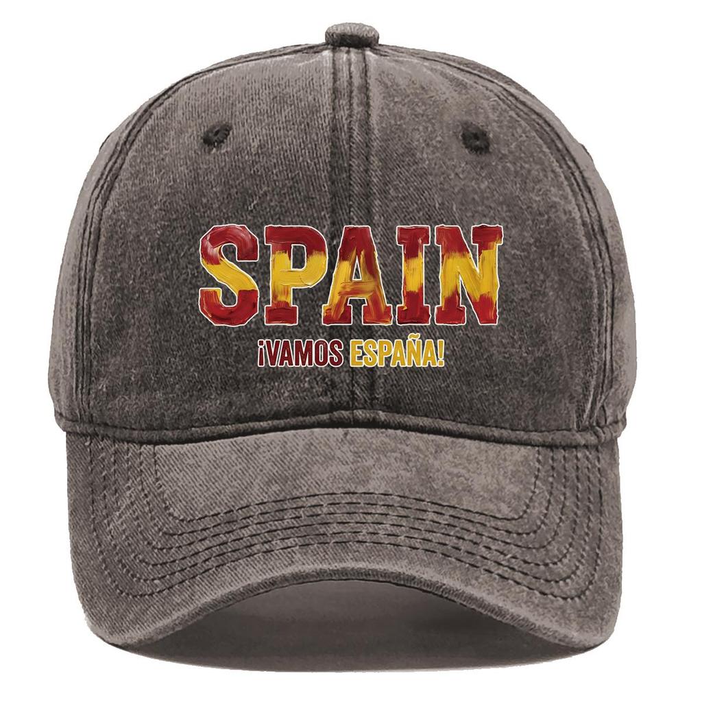 Snapback Baseball Cap With "SPAIN" "VAMOS ESPANA" Flag Printed , Adjustable Baseball Cap Curved Brim Inelastic Casual Cozy Man's Cap