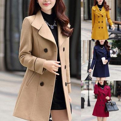 Autumn Winter Women Woolen Coats Female Coats Elegant Woolen Blends Trench Coat Ladies Windbreaker Outwear Plus Size