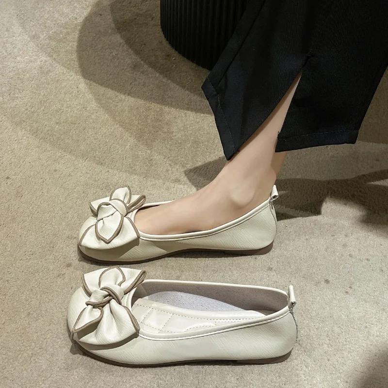 

Мода 2024 года, женская обувь большого размера, туфли Bean, женская весенняя обувь с мягкой подошвой, для полных ног, широкая, для полных ног, одинарная, без застежек 43 бежевый