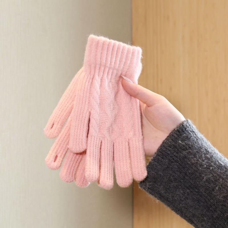 Warm and Cold-proof Knitted Wool Gloves, Solid Color Finger-leaking Wool Gloves, Thickened and Piled Cycling Gloves