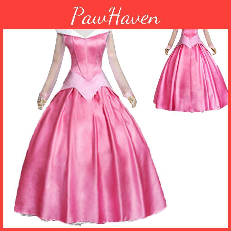 Enchanting Pink Sleeping Beauty Aurora Gown Costume For Women With Puff Sleeves