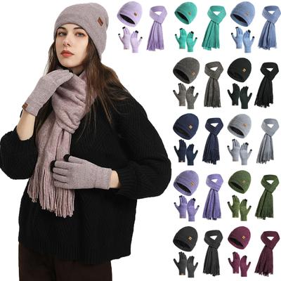 Men's Warm Wool Hat, Knitted Thickened Adult Hat, Scarf And Gloves Three-piece Set