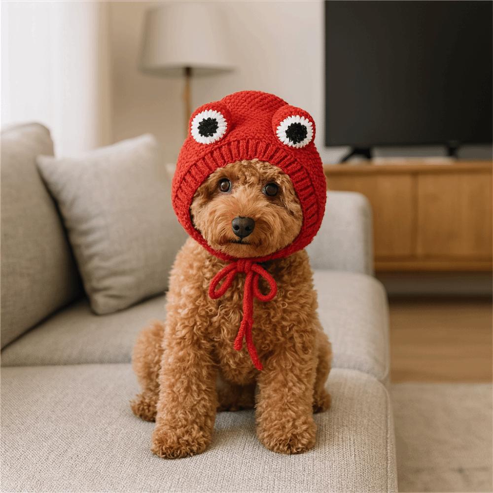 Lustige Warme Hunde Strickmütze Geräuschschutz Handgefertigt Haustier Kopfbedeckung Cartoon Verstellbare Hunde Ohrenschützer Cosplay Party