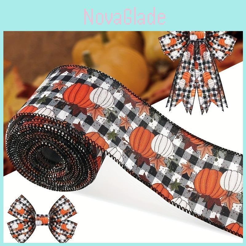 Halloween Orange Pumpkin Black And White Plaid Ribbon For Festive Diy Decorations