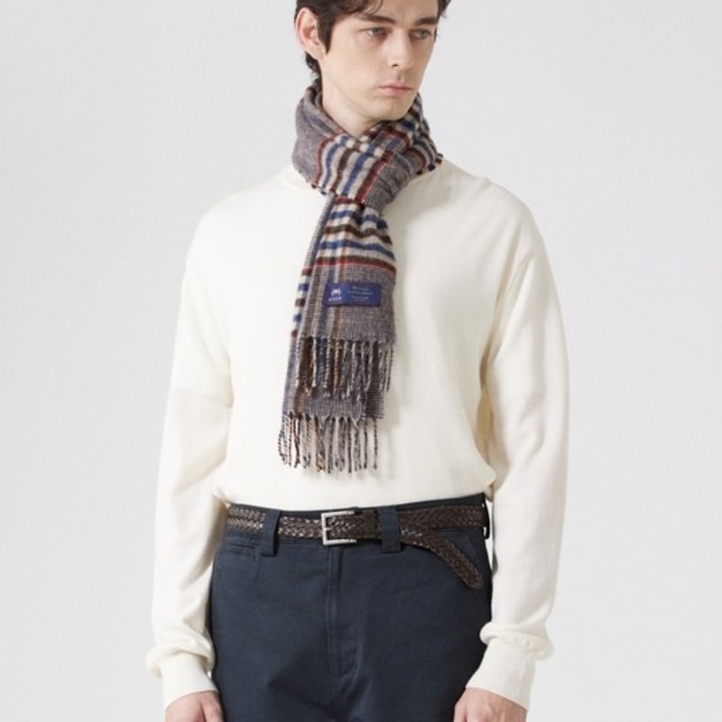 ABRAHAM MOON Merino Wool Muffler 25cm - Harrison Red Brown