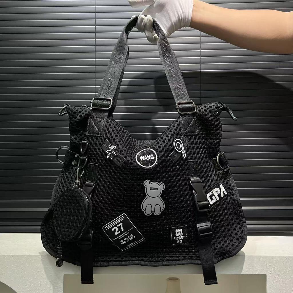 Damen Nylon Netz Personalisierte Tragetasche Große Kapazität Retro Patchwork Stoff Umhängetasche