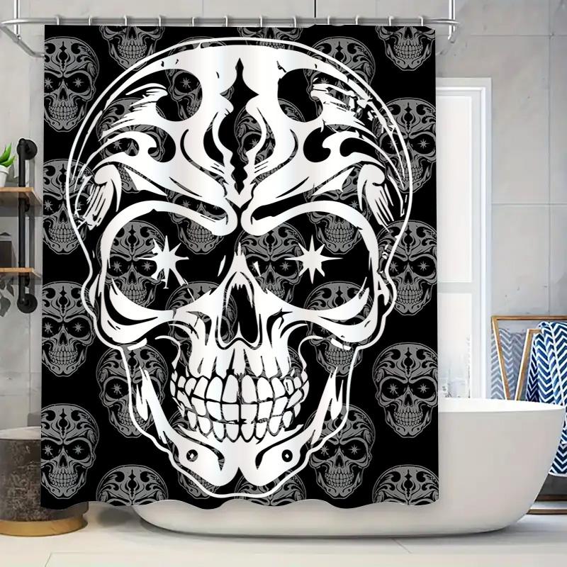 Tuniu Skull Pattern Gothic Shower Curtain Black White Damask Floral Bathroom Decor Spooky Art Design