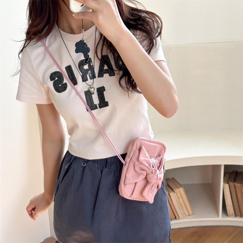 New cute bow mini bag nylon lipstick small square bag vertical fashion mobile phone storage messenger bag bag female