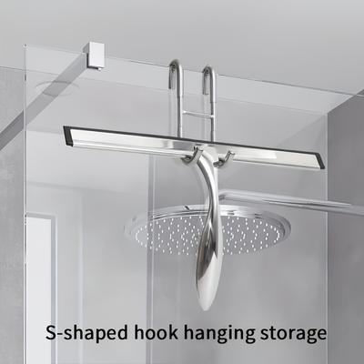 1set Stainless Steel Shower Squeegee with Silicone Blade &Ergonomic Handle - Rust-Resistant Bathroom, Kitchen, Car Glass Cleaner-Includes Hooks Holder