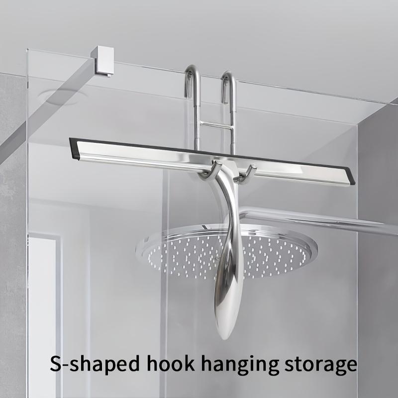 1set Stainless Steel Shower Squeegee with Silicone Blade &Ergonomic Handle - Rust-Resistant Bathroom, Kitchen, Car Glass Cleaner-Includes Hooks Holder