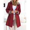 Fashion Trench Coat Women Autumn Winter Solid Color Casual Street Style Cardigan Long-sleeved Hooded Plaid