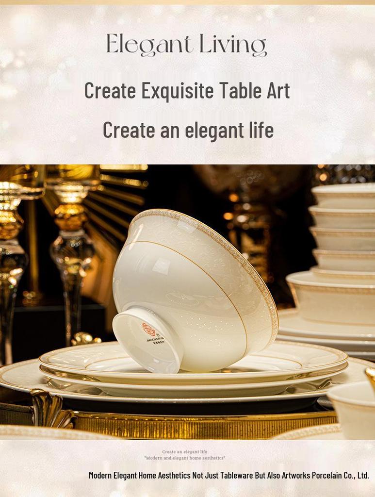 Jingdezhen High-Temperature Ceramic Bowl & Plate Set - Premium Underglaze Color, Chinese Light Luxury Gift with Chopsticks