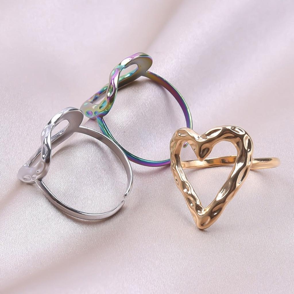 Open Adjustable Finger Accessory Couple's Heart Accent Rings Stainless Steel Adjustable Fashion Rings Jewelry