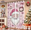 2Pcs Pink Santa Claus Printed Blackout Curtains Thermal Insulation Multiple Size Living Room Holiday Decoration Machine Washable
