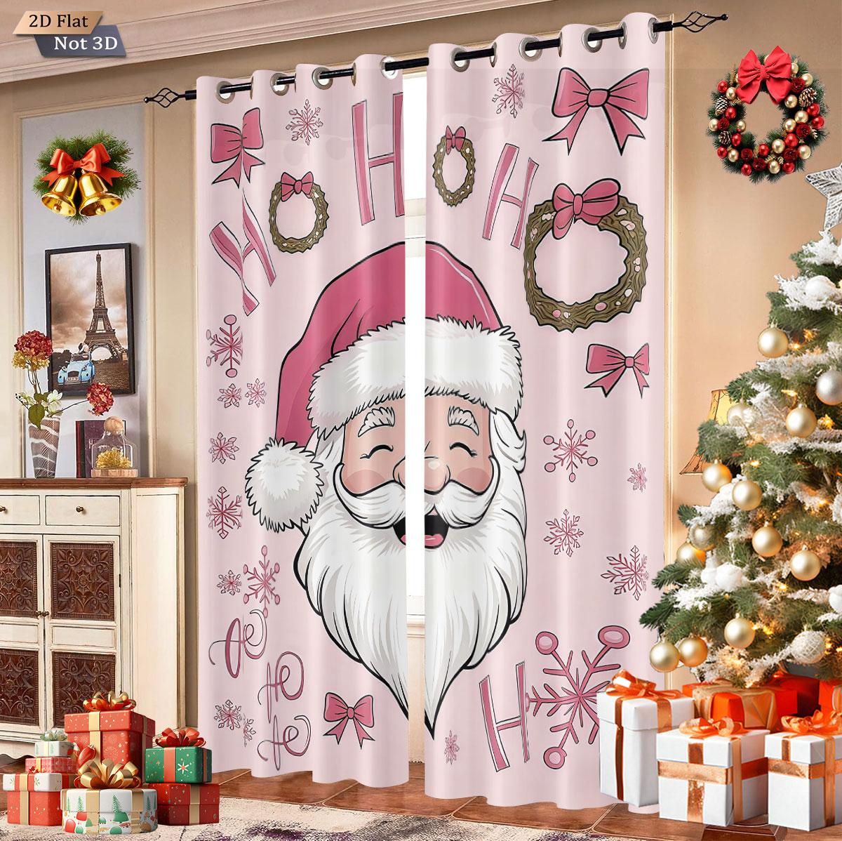 

2Pcs Pink Santa Claus Printed Blackout Curtains Thermal Insulation Multiple Size Living Room Holiday Decoration Machine Washable 140x160&Grommet Top