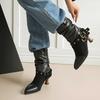 Autumn New Pointed Retro Black Belt Buckle Stacking Boots Short Stiletto Fashion Boots High Heel Boots