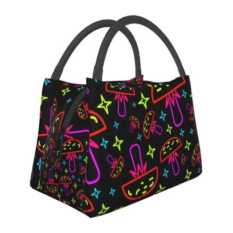 Mushroom Trippy Psychedelic Neon Pastel Goth Insulated Lunch Bags Leakproof Cooler Thermal Lunch Box Beach Camping Travel