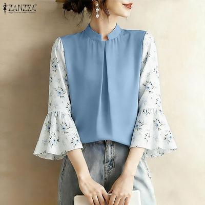 Blusa da donna casual con stampa floreale, manica 3/4, vestibilità larga