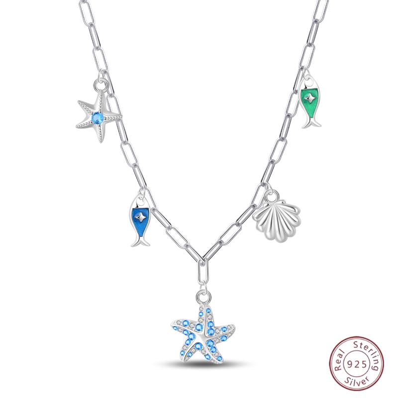 

Brand New 925 Sterling Silver Necklace Ocean Shell Zircon Pendant Women Fashion Jewelry Making Gift