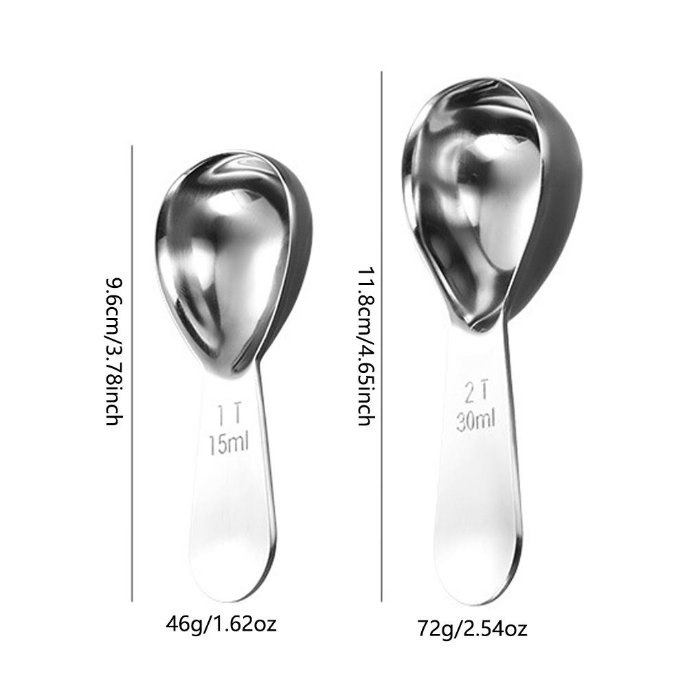 

2Pcs 304 Stainless Steel Coffee Bean Measuring Spoon Powder Scoop with Graduated Scale 30ml 15ml Baking Tools серебряный