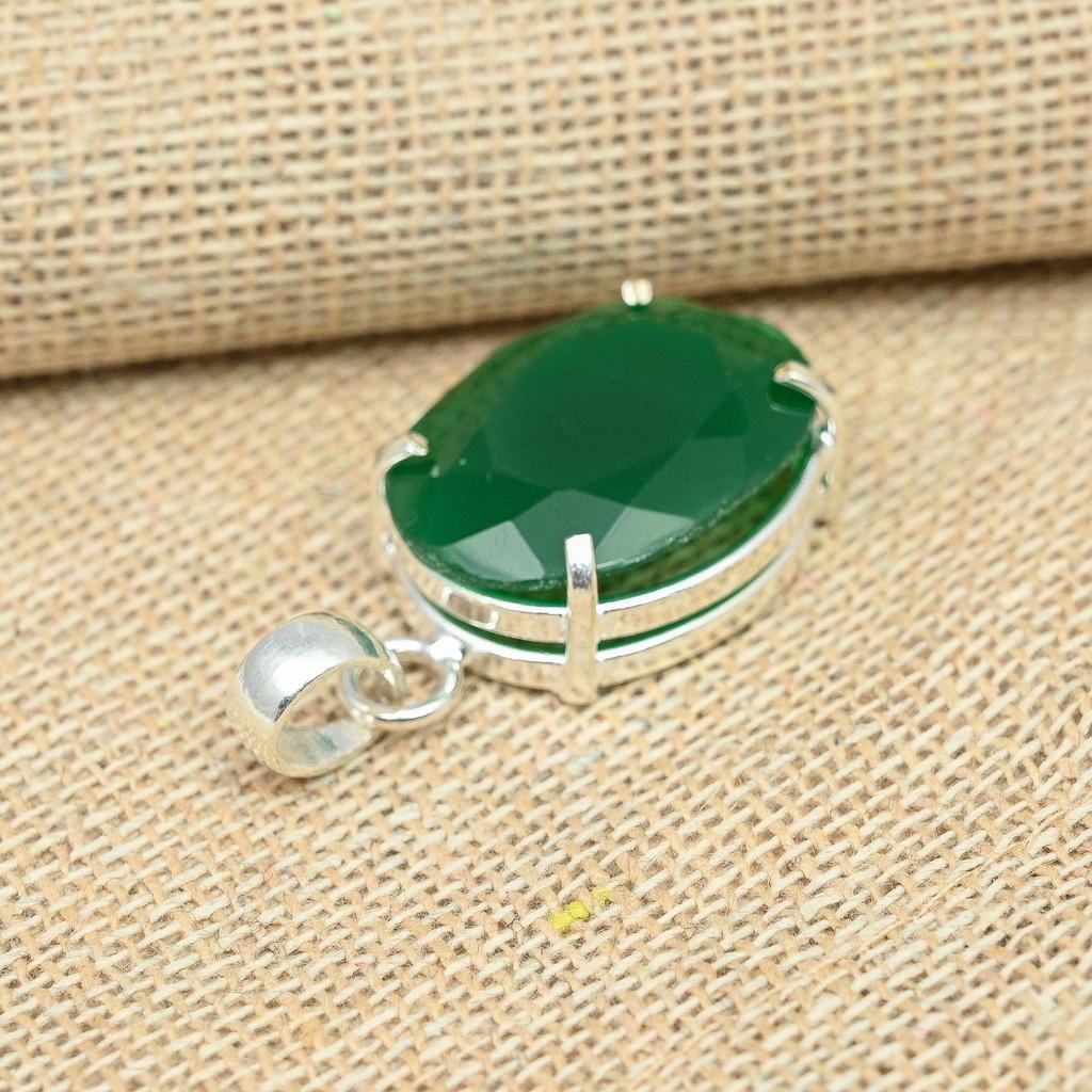 Green Onyx Gemstone 926 Sterling Silver Handmade Jewelry Pendant For Women Christmas Gift