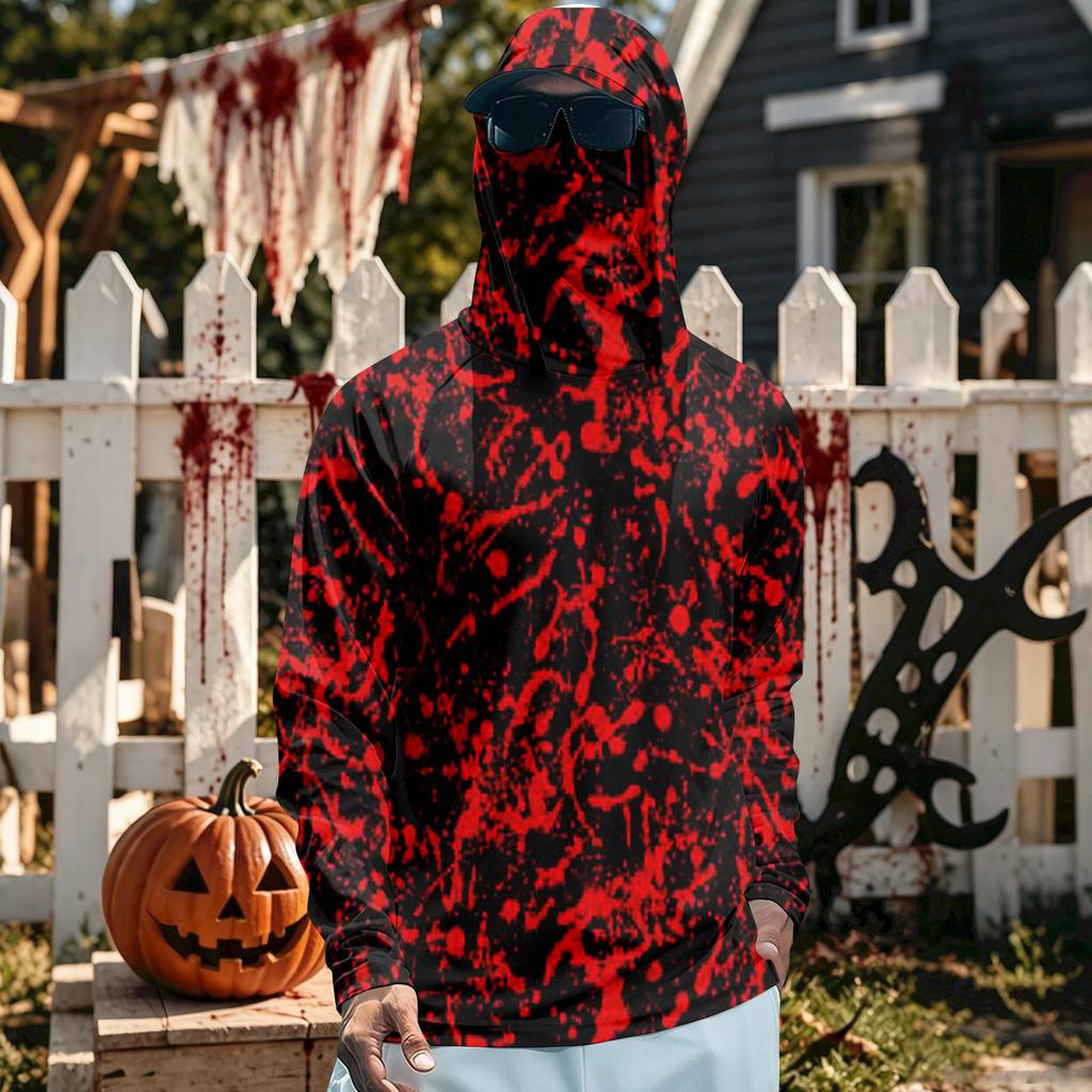 Men's Long Sleeve Hooded T-Shirt Quick Dry Sun Halloween for Fishing Fitness Sports