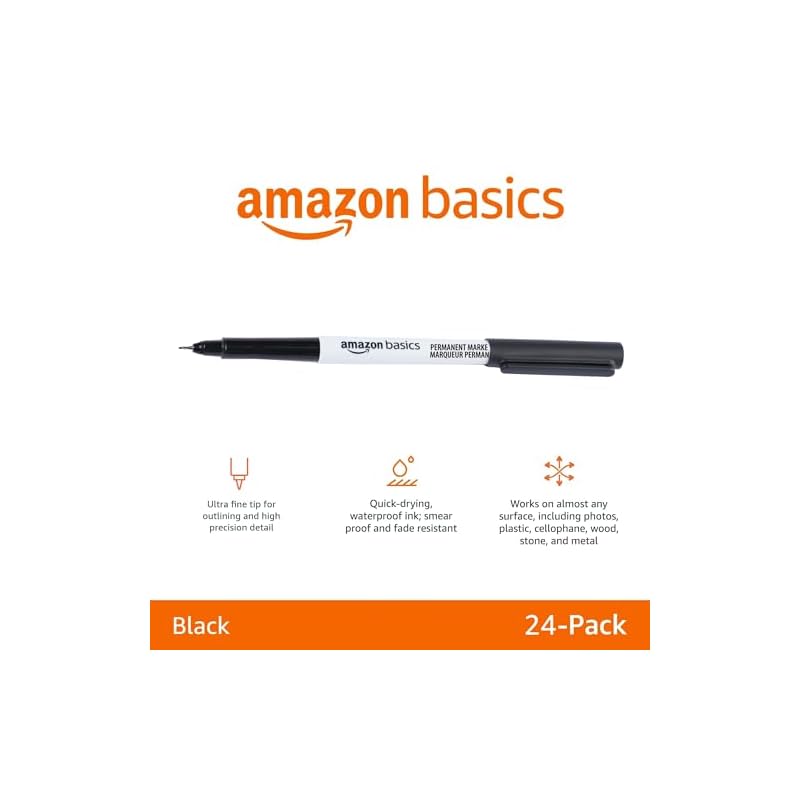 Amazon Basics Extra Fine Tip Oil-Based Markers, Black, 24-Pack