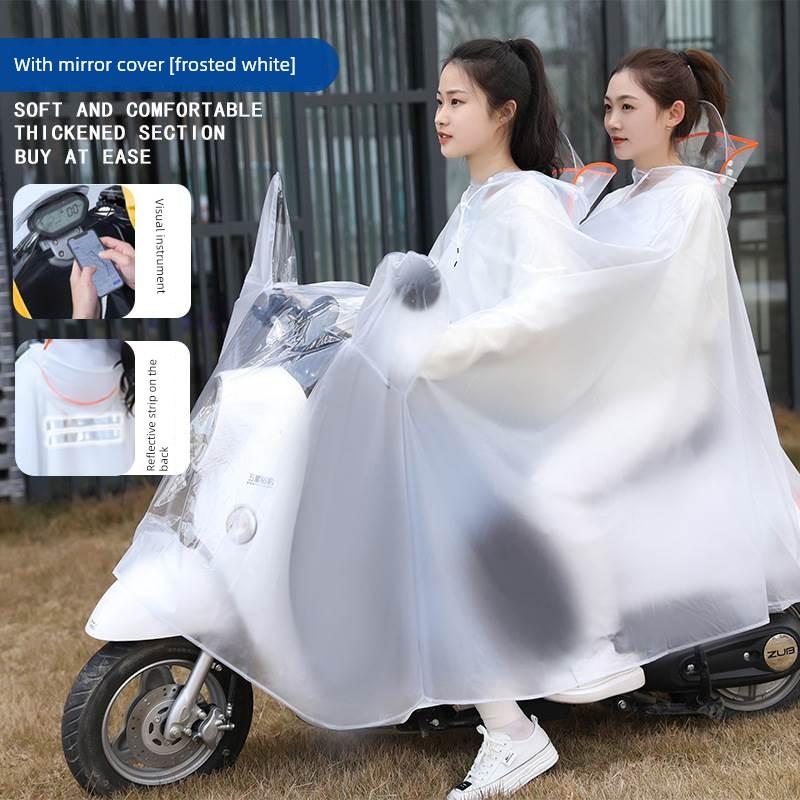 Regenmantel für Elektroroller, Doppelsitz, Eltern-Kind, Langer Stil, Ganzkörper, Starkregen-Schutz, Motorrad-Spezifisch, Transparenter Regenponcho