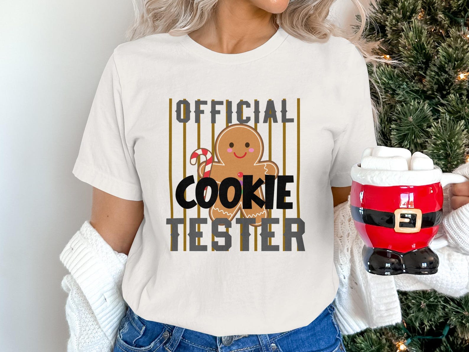 Official Cookie Tester Gingerbread Man Christmas T-Shirt, Holiday Party Apparel M