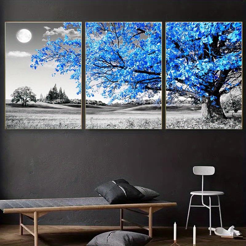 3PCS Blue Tree in The Gray Landscape Poster Nordic Wall Art Canvas Painting for Living Room Poster and Prints Frameless Pictures
