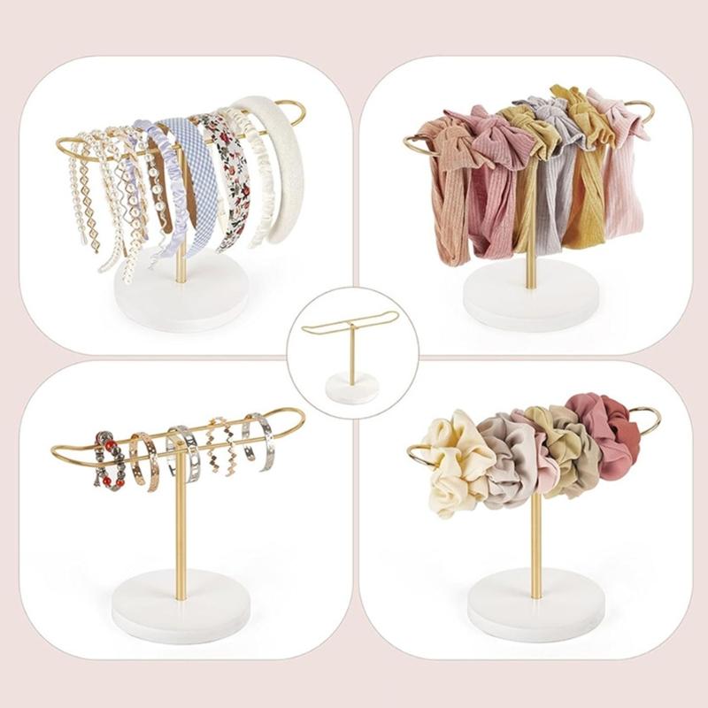Contemporary Headband Display Stand Wooden Base Scrunchie Holder Space Saving Hair Accessories Organiser for Bedroom