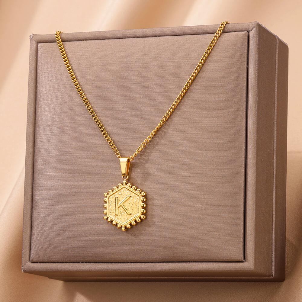 Initial Hexagon Necklaces For Women Stainless Steel A-Z Letter Hexagon Pendant Necklace Birthday Wedding Jewelry Gift
