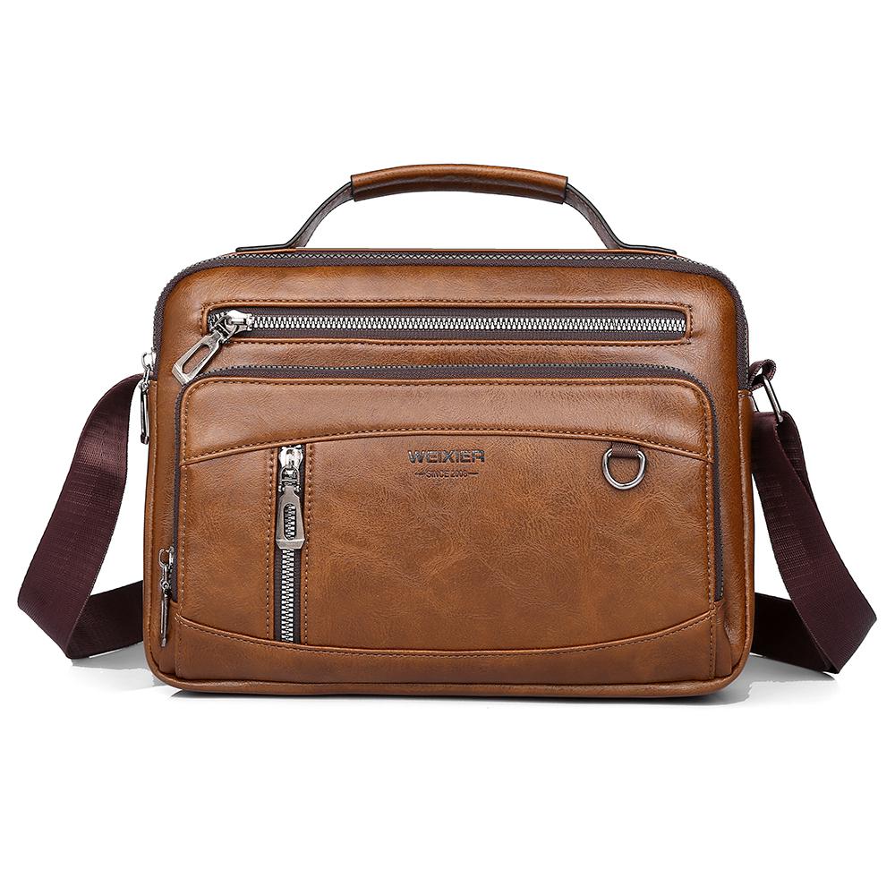 WEIXIER Men's Leather Messenger Bag Waterproof Crossbody Shoulder Bag Sling Satchel Bag Briefcase for Work Business Travel
