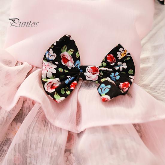 Honden Overalls Jumpsuit Ronde Hals Ruches Zoom Bloemenprint Huisdier Strik Romper Benodigdheden
