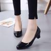 Single Shoes Women's Versatile Work High Heels Spring and Autumn Thick Heel Middle Heel Bow Patent Leather Nude Women's Rhinestone Single Leather Shoe