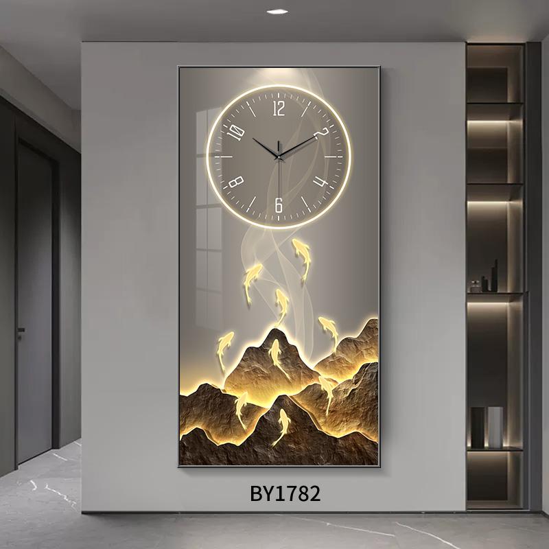 

Modern Art Home Decorative 3d Wall Clock Living Room Corridor Digital Large Wall Clock Wall Decoration Golden LED Light Painting (as the picture,40x80cm)