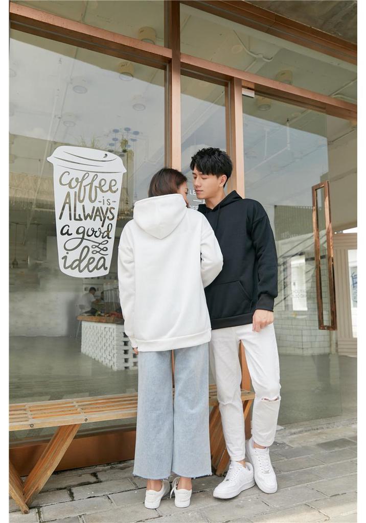 Solid Color Plus Velvet Unisex Loose Hooded Sweatshirt
