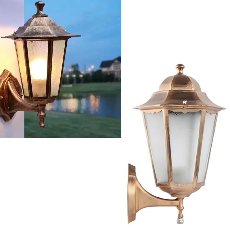 Retro Outdoor Hexagonal Wall Lamp With Copper Finish And Waterproof Led Technology